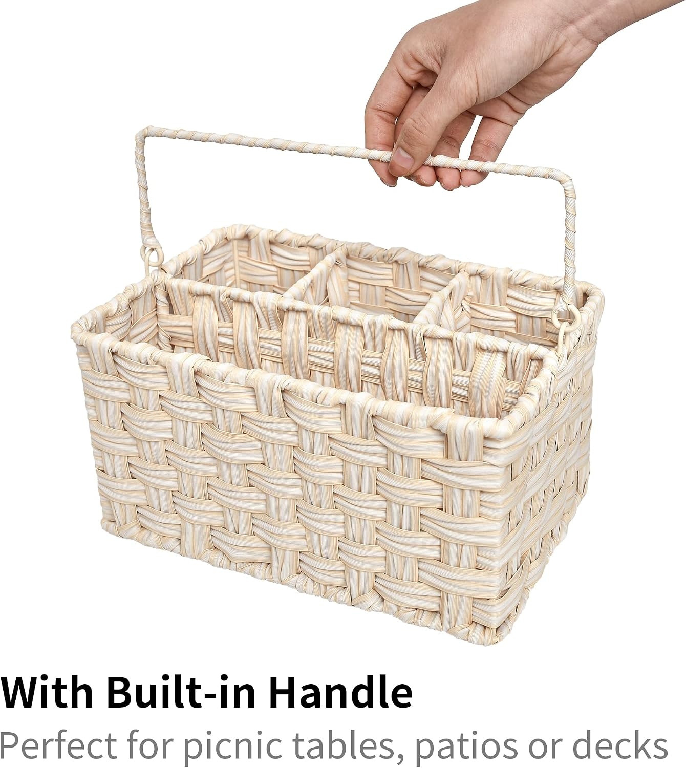 image:imageGRANNY SAYS Wicker Utensil Caddy Picnic Basket with Handle Organizer for Kitchen Table or Cabinet Silverware Holder for PartiesButter Milk