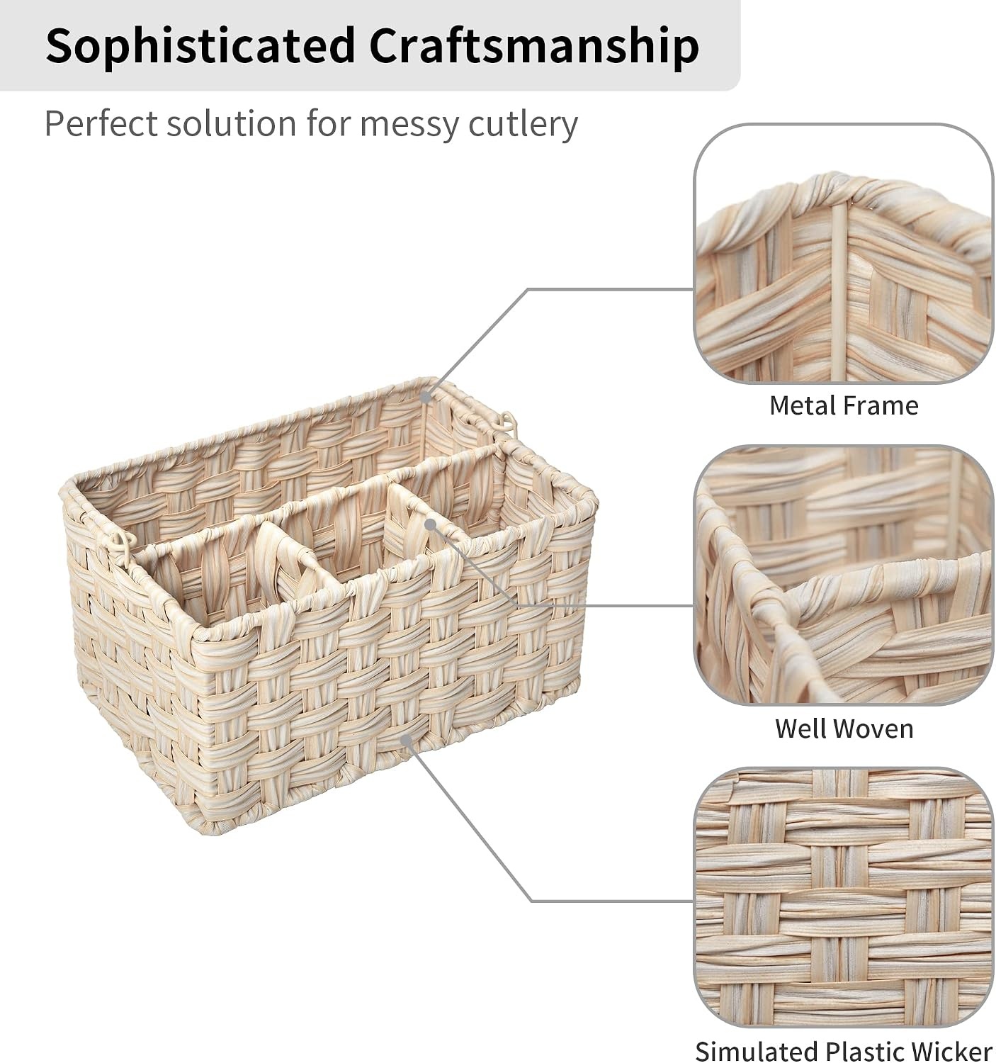 image:imageGRANNY SAYS Wicker Utensil Caddy Picnic Basket with Handle Organizer for Kitchen Table or Cabinet Silverware Holder for PartiesButter Milk