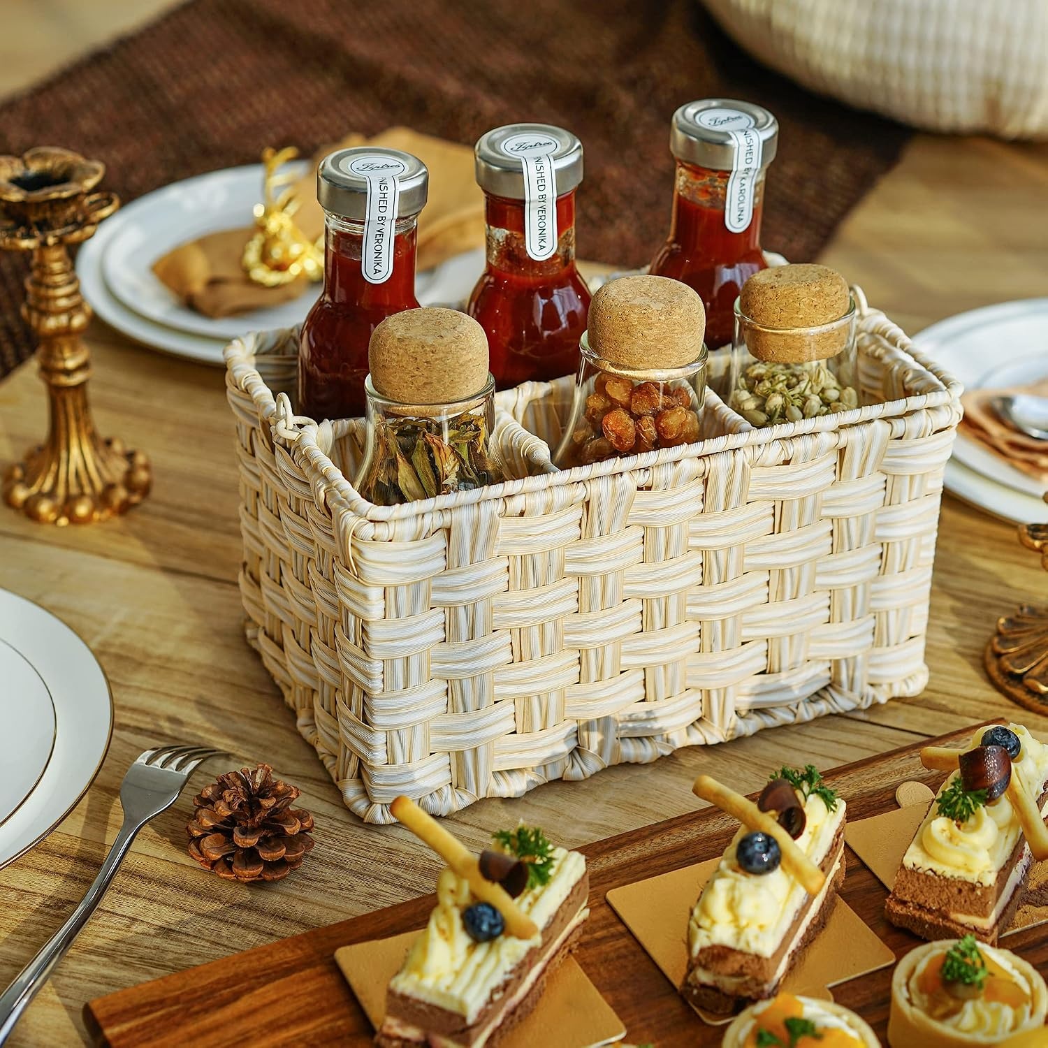 image:imageGRANNY SAYS Wicker Utensil Caddy Picnic Basket with Handle Organizer for Kitchen Table or Cabinet Silverware Holder for PartiesButter Milk