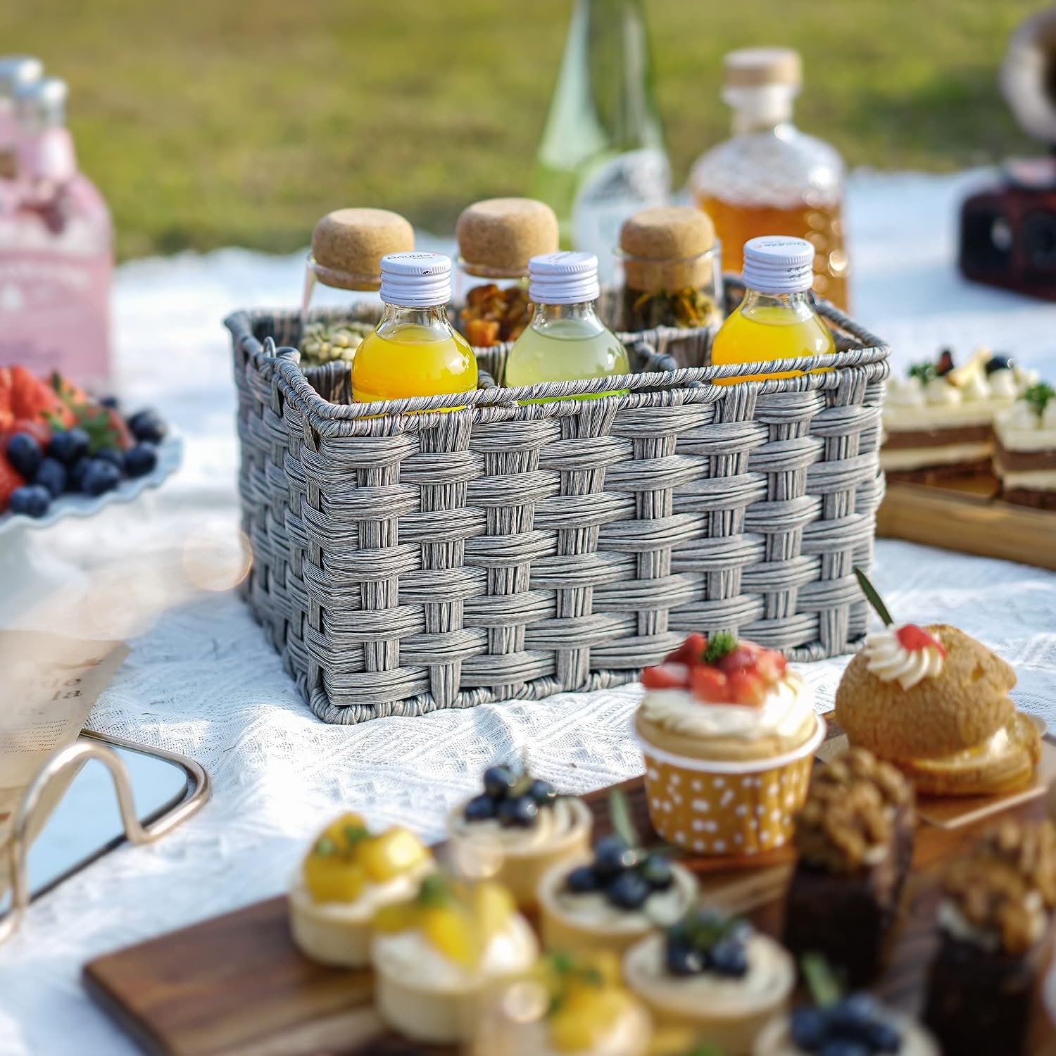 image:imageGRANNY SAYS Wicker Utensil Caddy Picnic Basket with Handle Organizer for Kitchen Table or Cabinet Silverware Holder for PartiesGray
