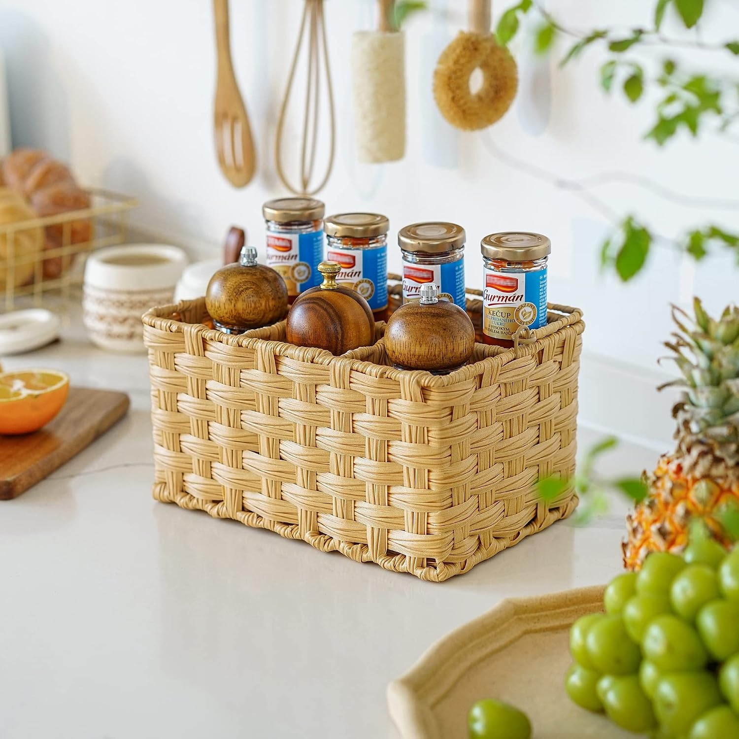 image:imageGRANNY SAYS Wicker Utensil Caddy Picnic Basket with Handle Organizer for Kitchen Table or Cabinet Silverware Holder for PartiesNature