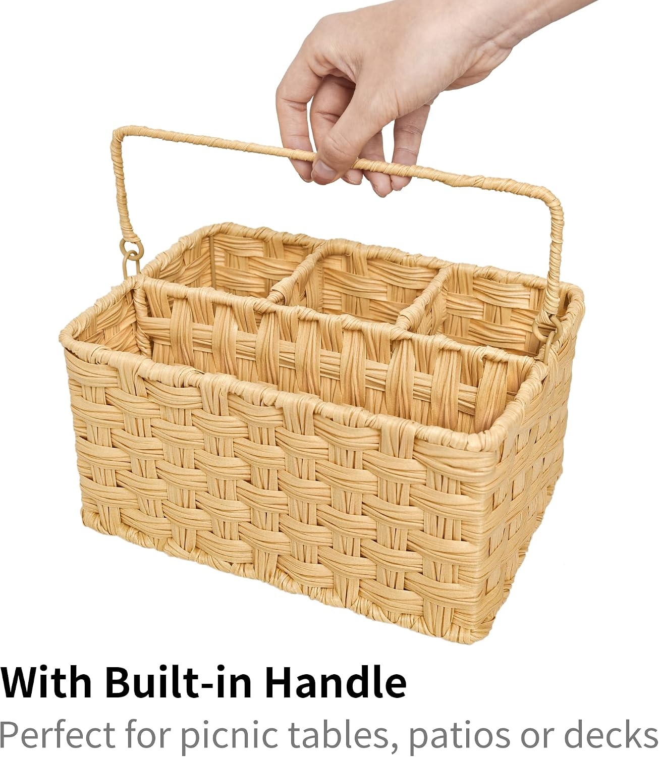 image:imageGRANNY SAYS Wicker Utensil Caddy Picnic Basket with Handle Organizer for Kitchen Table or Cabinet Silverware Holder for PartiesNature