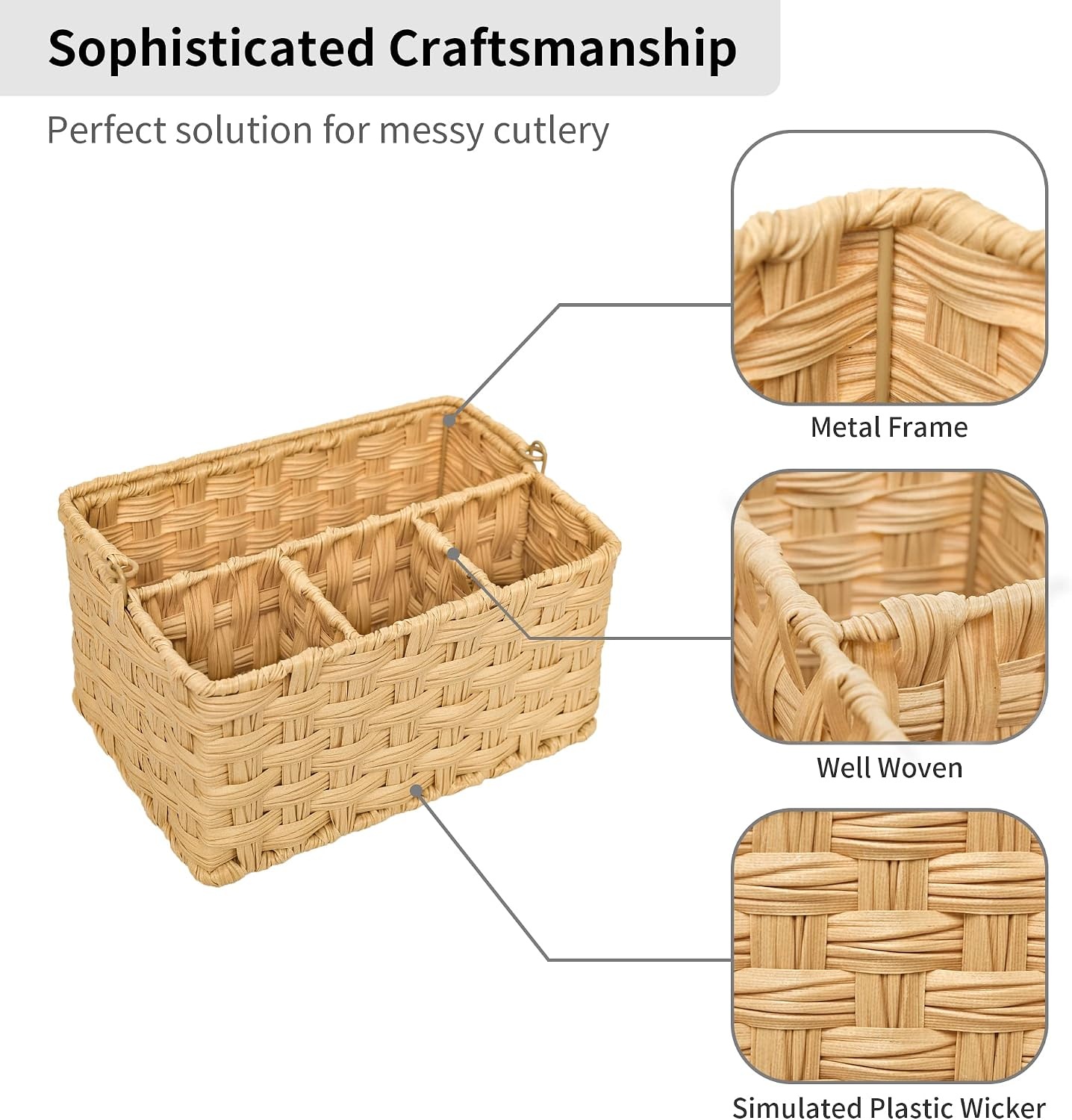image:imageGRANNY SAYS Wicker Utensil Caddy Picnic Basket with Handle Organizer for Kitchen Table or Cabinet Silverware Holder for PartiesNature