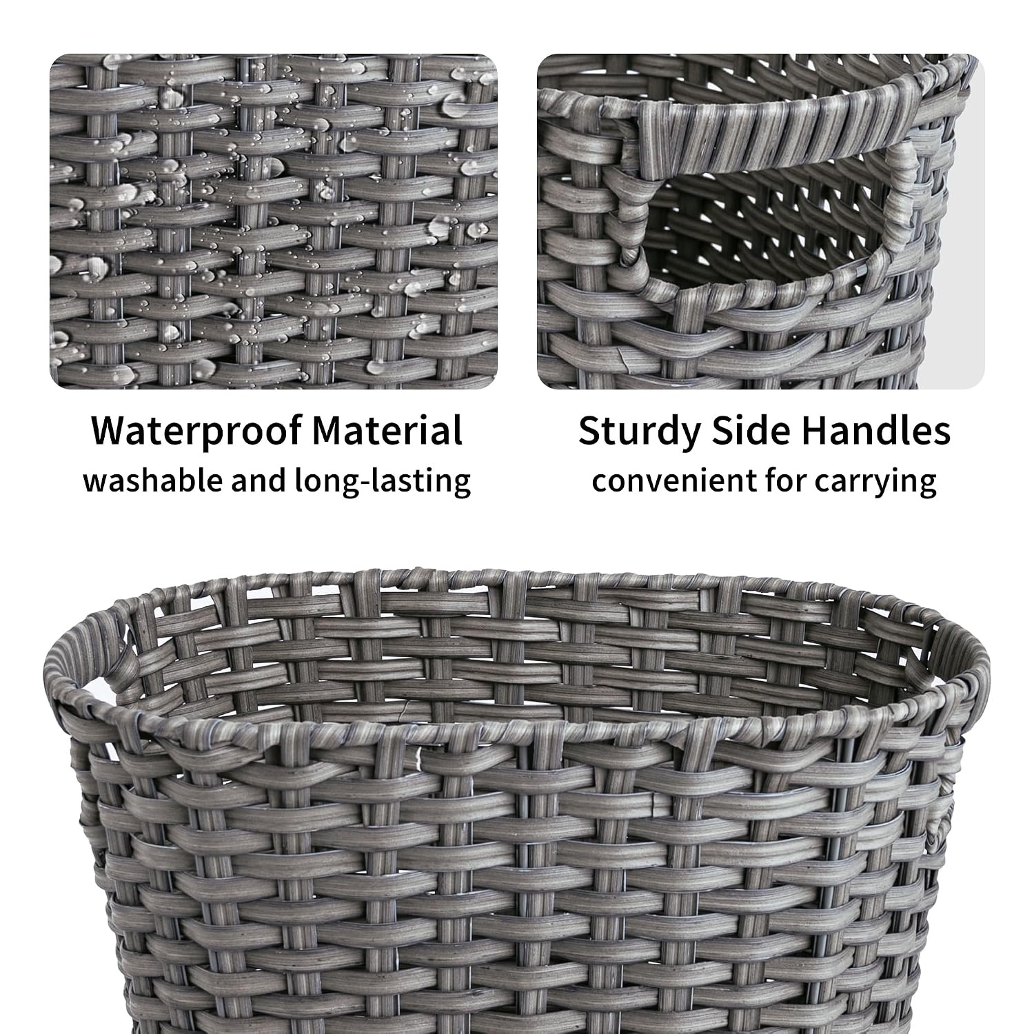 image:imageGRANNY SAYS Wicker Waste Basket Waterproof Bathroom Trash Can Decorative Boho Waste Baskets with Handles Waste Basket for Bedroom Office 15 Liters4 GallonsDark Gray