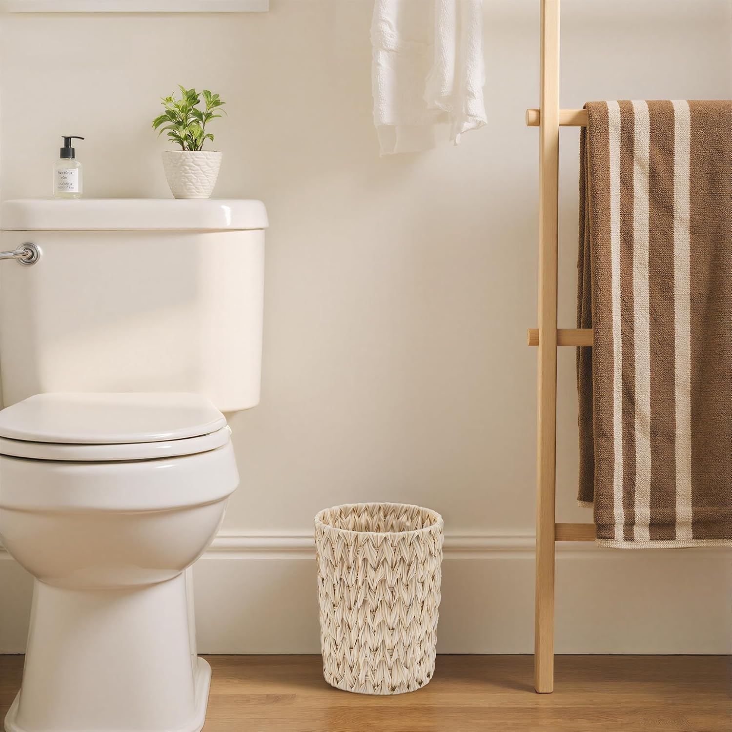 image:imageGRANNY SAYS Wicker Waste Basket Waterproof Bathroom Trash Can Decorative Boho Waste Baskets with Handles Waste Basket for Bedroom Office 15 Liters4 GallonsButter Milk