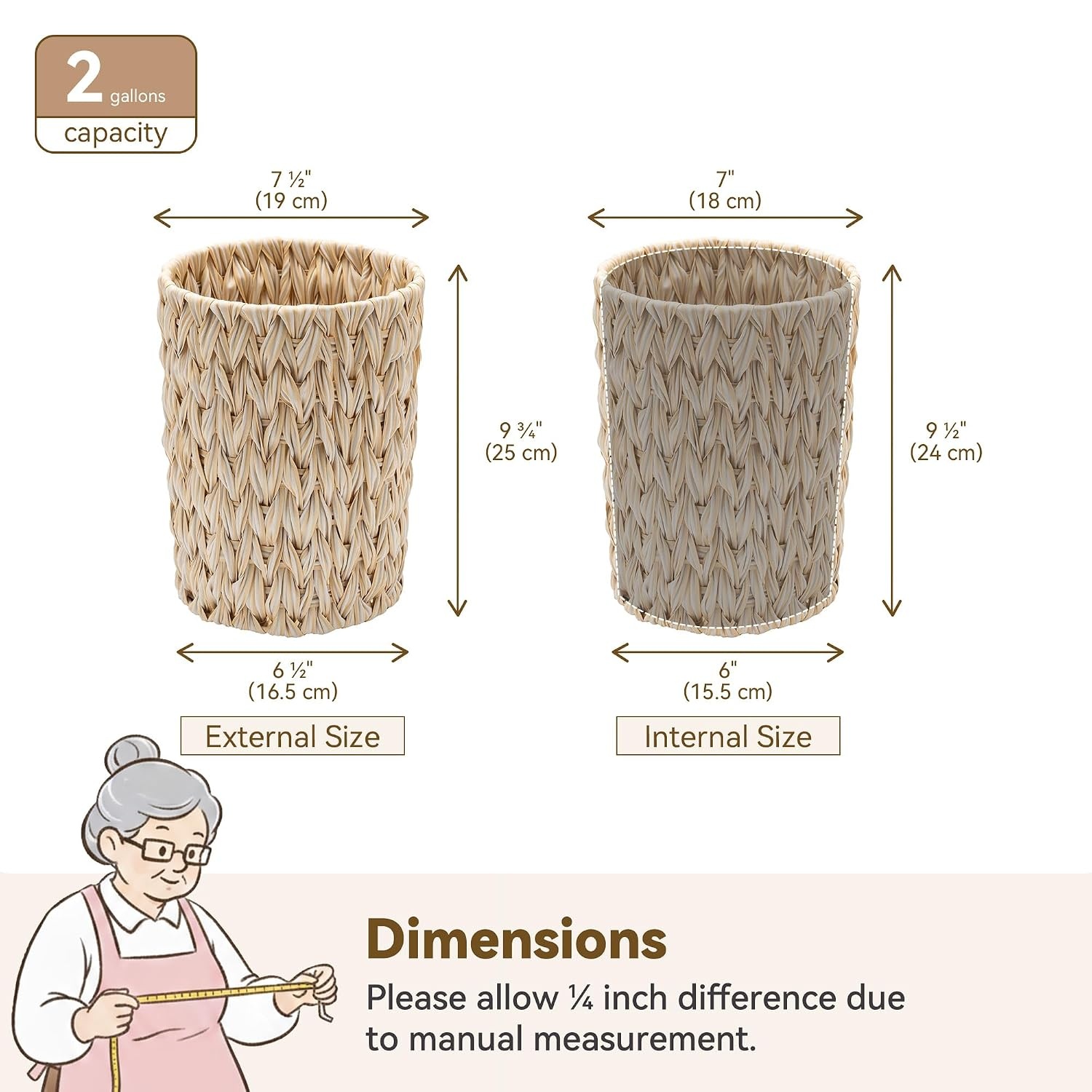 image:imageGRANNY SAYS Wicker Waste Basket Waterproof Bathroom Trash Can Decorative Boho Waste Baskets with Handles Waste Basket for Bedroom Office 15 Liters4 GallonsButter Milk