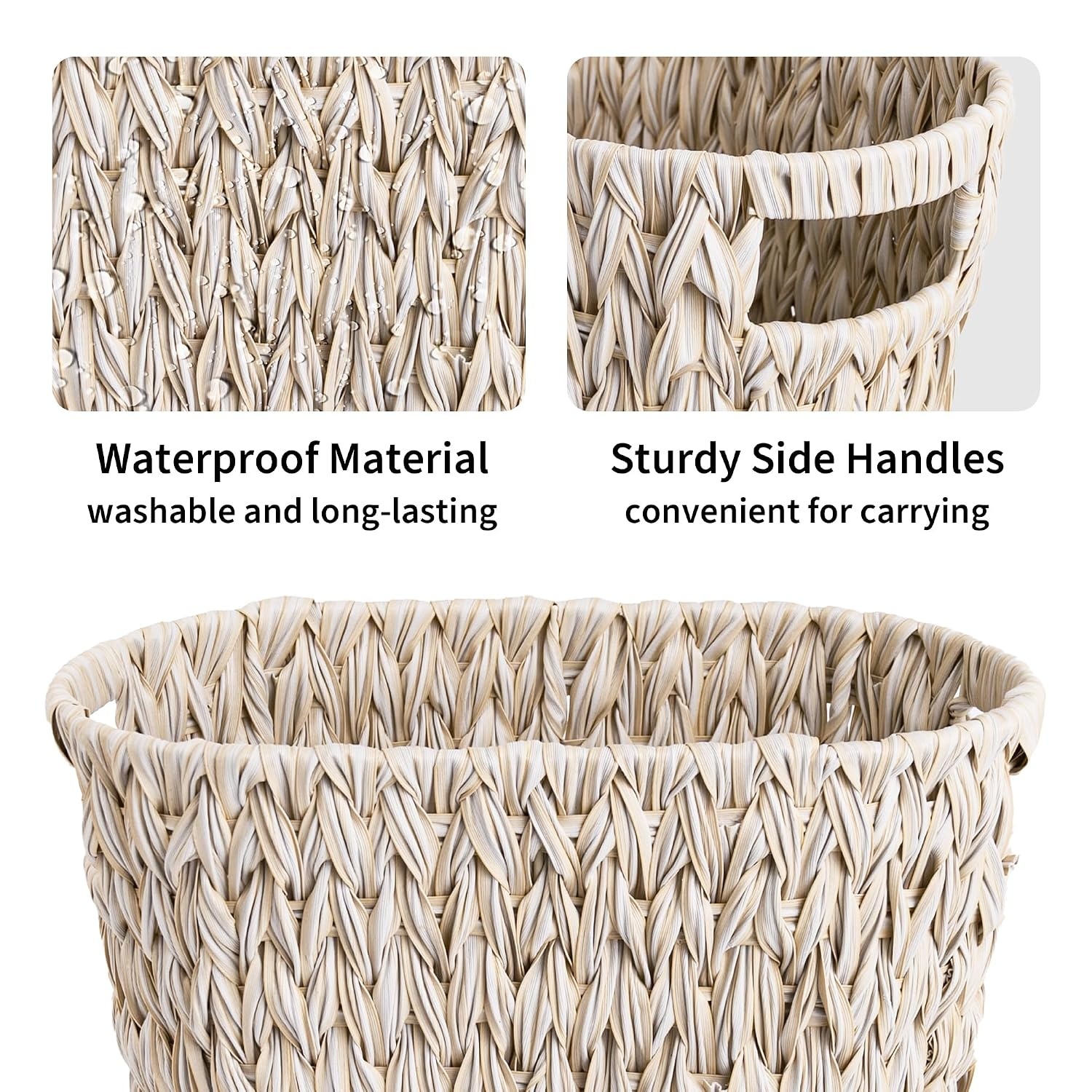 image:imageGRANNY SAYS Wicker Waste Basket Waterproof Bathroom Trash Can Decorative Boho Waste Baskets with Handles Waste Basket for Bedroom Office 15 Liters4 GallonsButter Milk