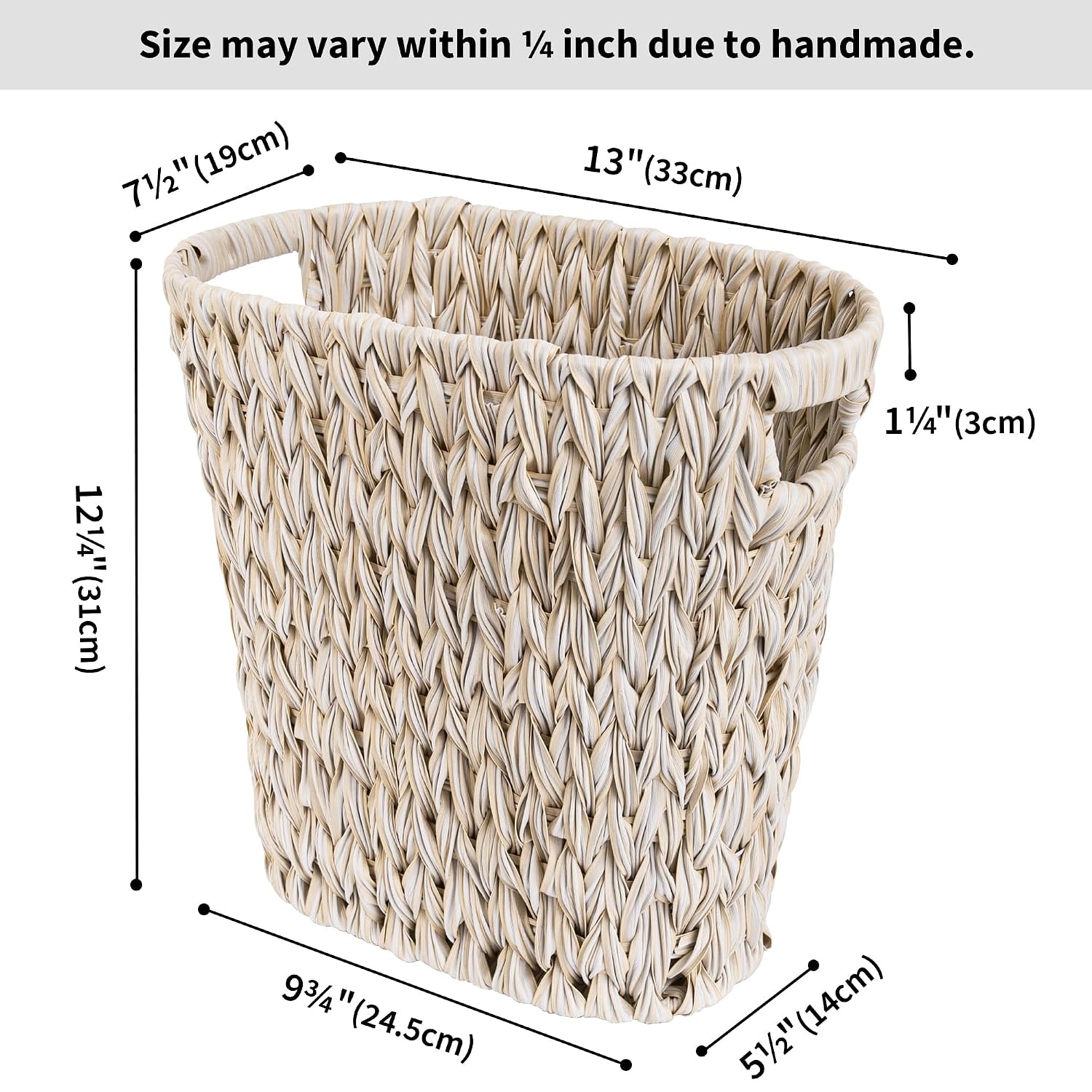 image:imageGRANNY SAYS Wicker Waste Basket Waterproof Bathroom Trash Can Decorative Boho Waste Baskets with Handles Waste Basket for Bedroom Office 15 Liters4 GallonsButter Milk