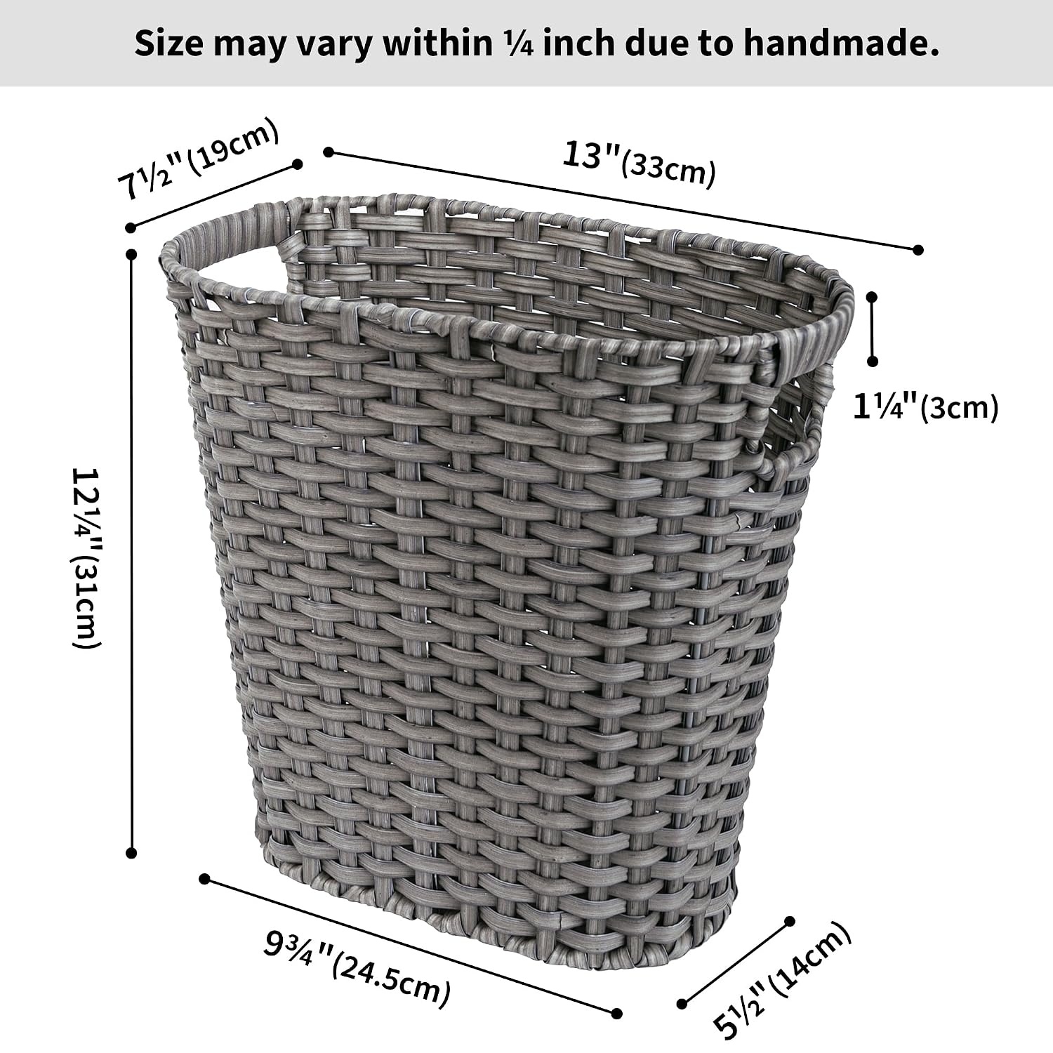 image:imageGRANNY SAYS Wicker Waste Basket Waterproof Bathroom Trash Can Decorative Boho Waste Baskets with Handles Waste Basket for Bedroom Office 15 Liters4 GallonsDark Gray