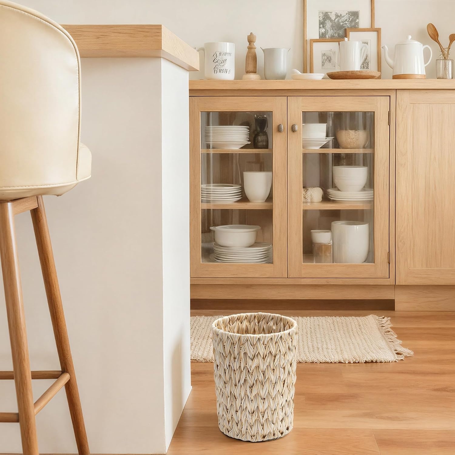 image:imageGRANNY SAYS Wicker Waste Basket Waterproof Bathroom Trash Can Decorative Boho Waste Baskets with Handles Waste Basket for Bedroom Office 15 Liters4 GallonsButter Milk