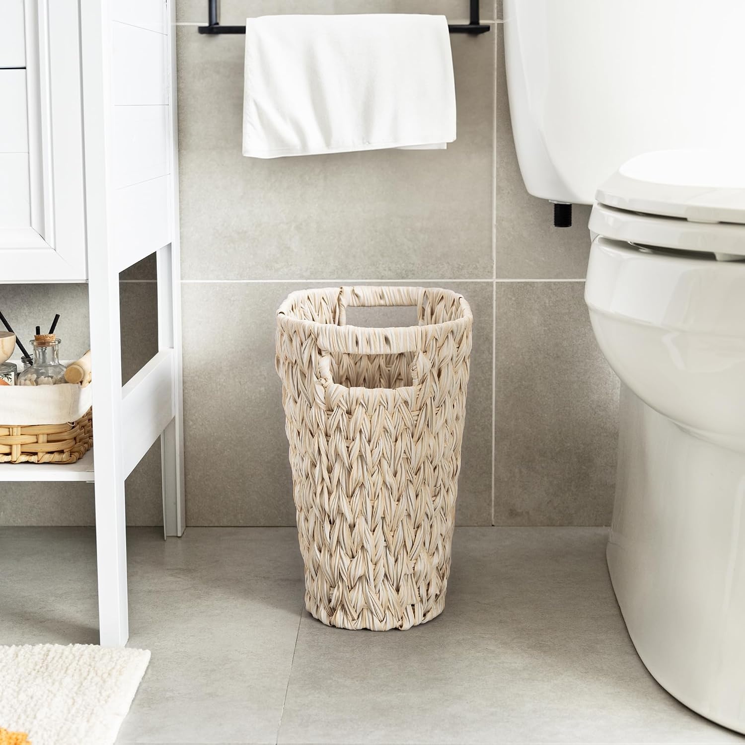 image:imageGRANNY SAYS Wicker Waste Basket Waterproof Bathroom Trash Can Decorative Boho Waste Baskets with Handles Waste Basket for Bedroom Office 15 Liters4 GallonsButter Milk