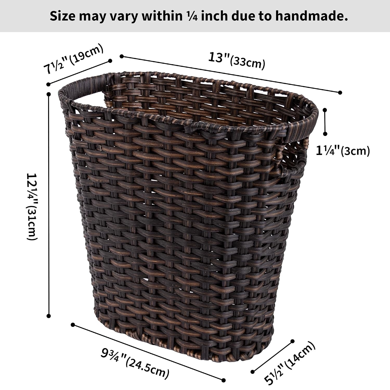 image:imageGRANNY SAYS Wicker Waste Basket Waterproof Bathroom Trash Can Decorative Boho Waste Baskets with Handles Waste Basket for Bedroom Office 15 Liters4 GallonsDark Brown