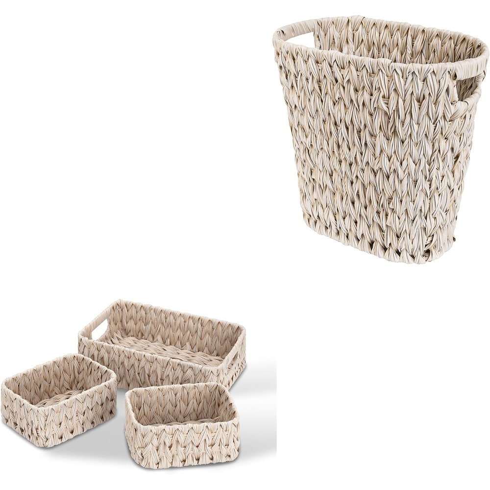 image:imageGRANNY SAYS 3Pack Nesting Wicker Baskets amp 1Pack Oval Wicker Wastebasket With Handles