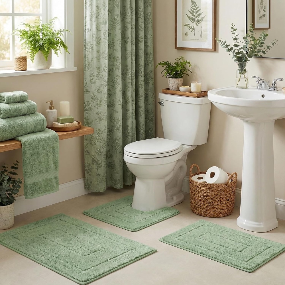 image:imageGRANNY SAYS Bathroom Rugs Sets 2 PieceSoft Bath Mats for Bathroom Bath Rugs Non Slip Washable Absorbent Bath Rug for Tub Shower and Toilet Gray 20 x 32 16 x 24Green
