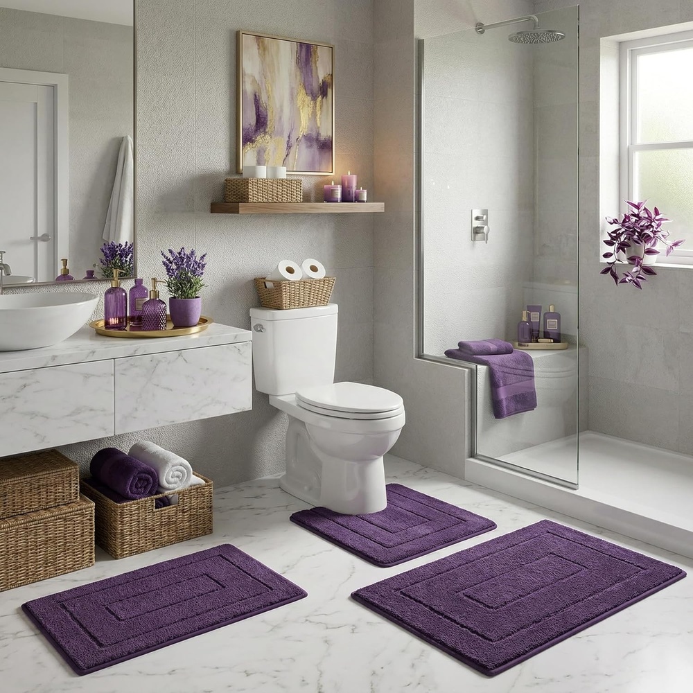 image:imageGRANNY SAYS Bathroom Rugs Sets 2 PieceSoft Bath Mats for Bathroom Bath Rugs Non Slip Washable Absorbent Bath Rug for Tub Shower and Toilet Gray 20 x 32 16 x 24Purple
