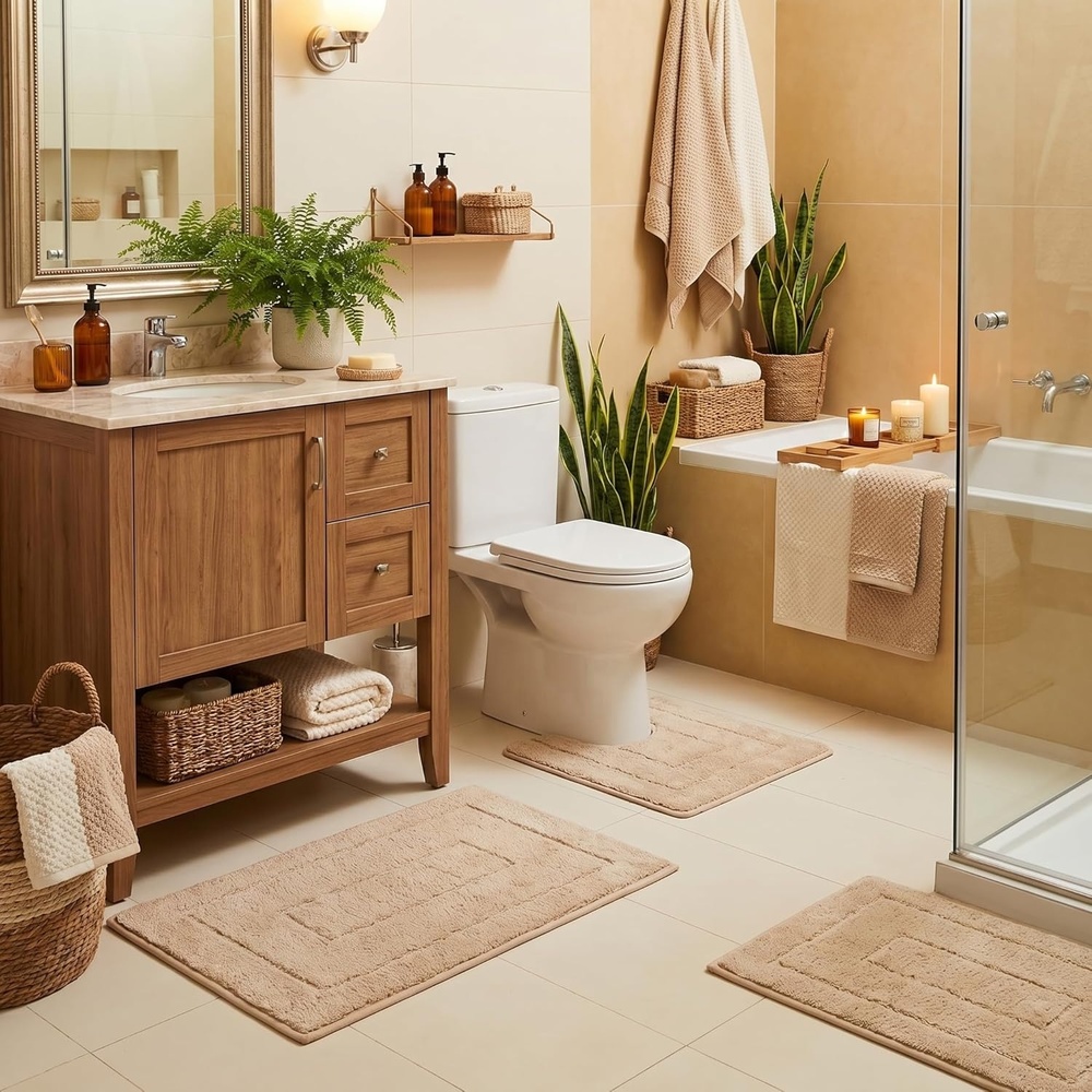 image:imageGRANNY SAYS Bathroom Rugs Sets 2 PieceSoft Bath Mats for Bathroom Bath Rugs Non Slip Washable Absorbent Bath Rug for Tub Shower and Toilet Gray 20 x 32 16 x 24Khaki