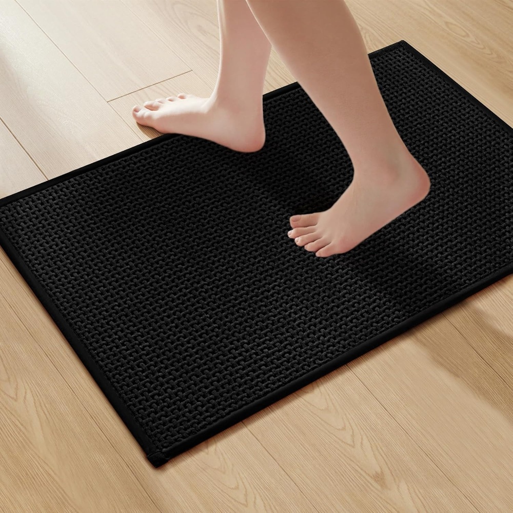 image:imageGRANNY SAYS Beige Bathroom Rugs Absorbent Bath Mats for Bathroom 24 x 16 Soft Chenille Bathroom Mat Small Bath Rugs Non Slip Washable Quick Dry Thin Rug for Tub and ShowerBlack
