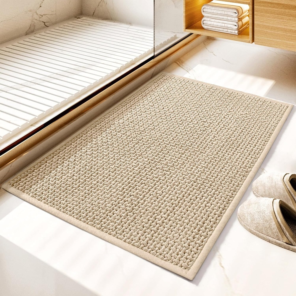 image:imageGRANNY SAYS Beige Bathroom Rugs Absorbent Bath Mats for Bathroom 24 x 16 Soft Chenille Bathroom Mat Small Bath Rugs Non Slip Washable Quick Dry Thin Rug for Tub and ShowerBeige