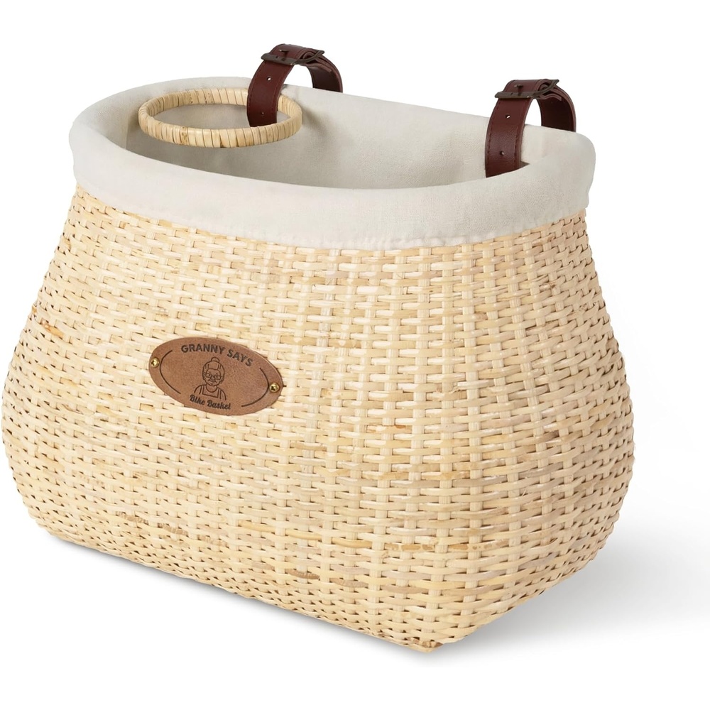 image:imageGRANNY SAYS Bike Basket Front with Cup Holder for Women and Men Natural Rattan Wicker Bike Baskets for Adult Bikes Basket for Bikes with Liner Bicycle Baskets for Beach CruiserNatural