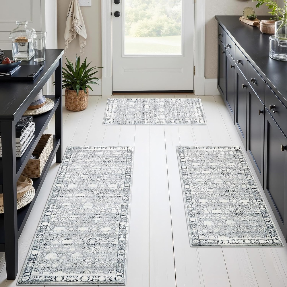 image:imageGRANNY SAYS Boho Kitchen Rug Sets of 3 Non Slip Washable Faux Wool Kitchen Mats for Floor Thick Soft AntiFatigue Comfort Standing Mat Runner Rugs for Hallway Laundry Room BeigeGrey