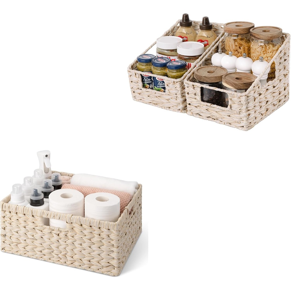 image:imageGRANNY SAYS Bundle of 1Pack Wicker Storage Basket for Organizing amp 2Pack Trapezoid Wicker Baskets