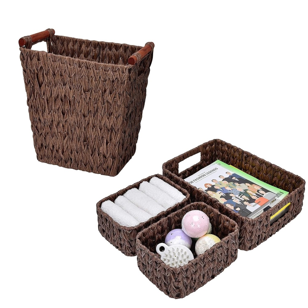 image:imageGRANNY SAYS Bundle of 1Pack Wicker Wastebasket amp 3Pack Wicker Storage Baskets