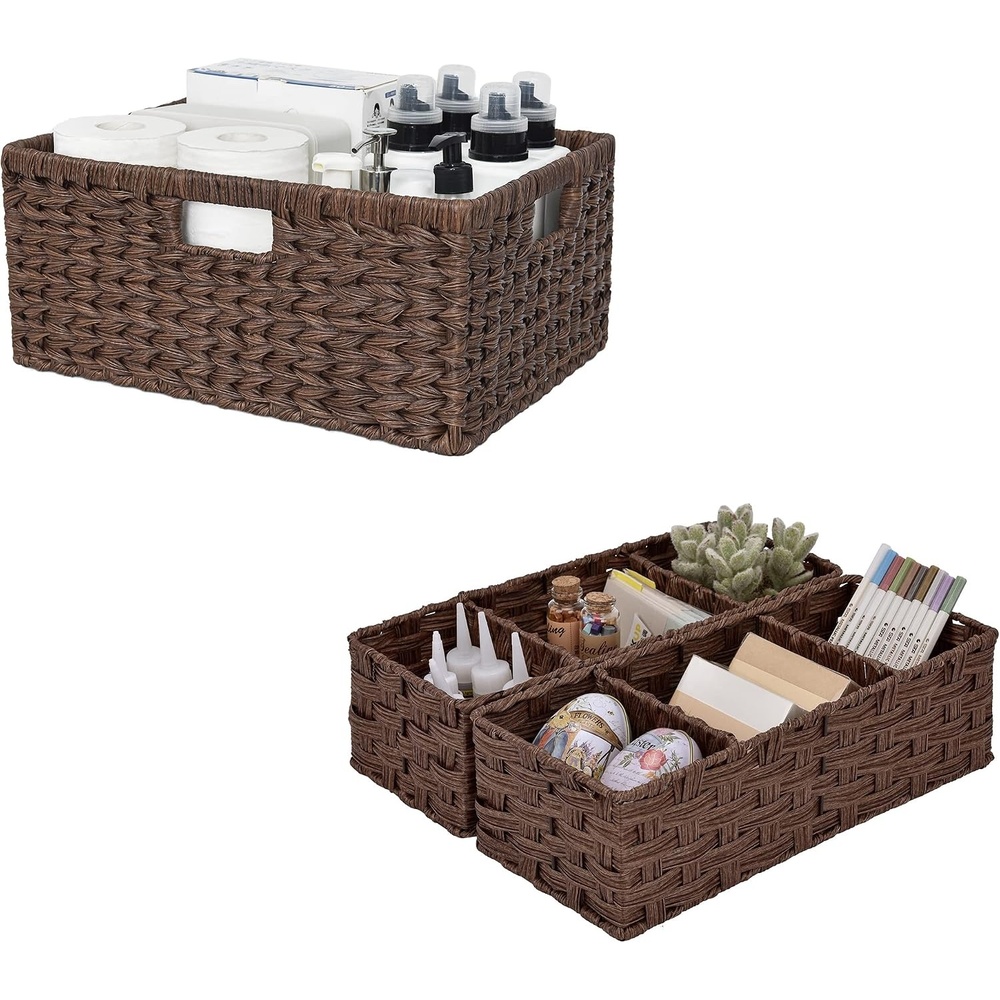 image:imageGRANNY SAYS Bundle of 1Pack Woven Baskets for Pantry Room amp 2Pack Wicker Shelf Baskets with 3 Sections