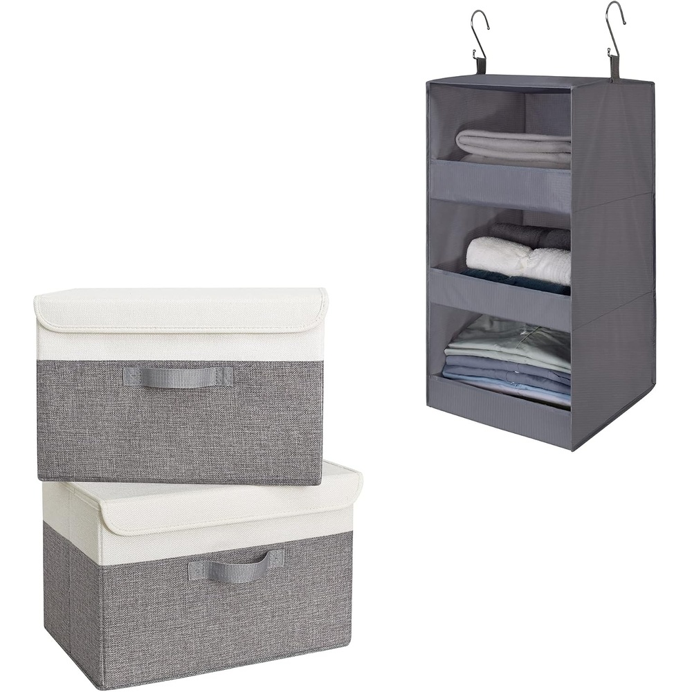 image:imageGRANNY SAYS Bundle of 2Pack Fabric Storage Bins amp 1Pack Hanging Closet Organizer