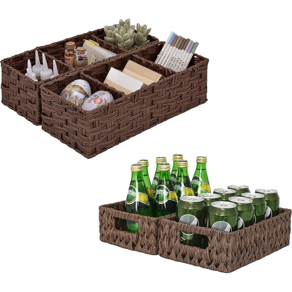 image:imageGRANNY SAYS Bundle of 2Pack Rectangle Wicker Baskets amp 2Pack Wicker Shelf Baskets with 3 Sections