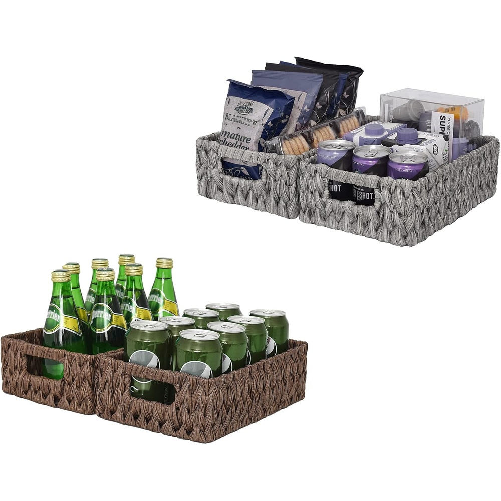 image:imageGRANNY SAYS Bundle of 2Pack Small Brown Wicker Baskets amp 2Pack Gray Shelf Baskets for Organizing
