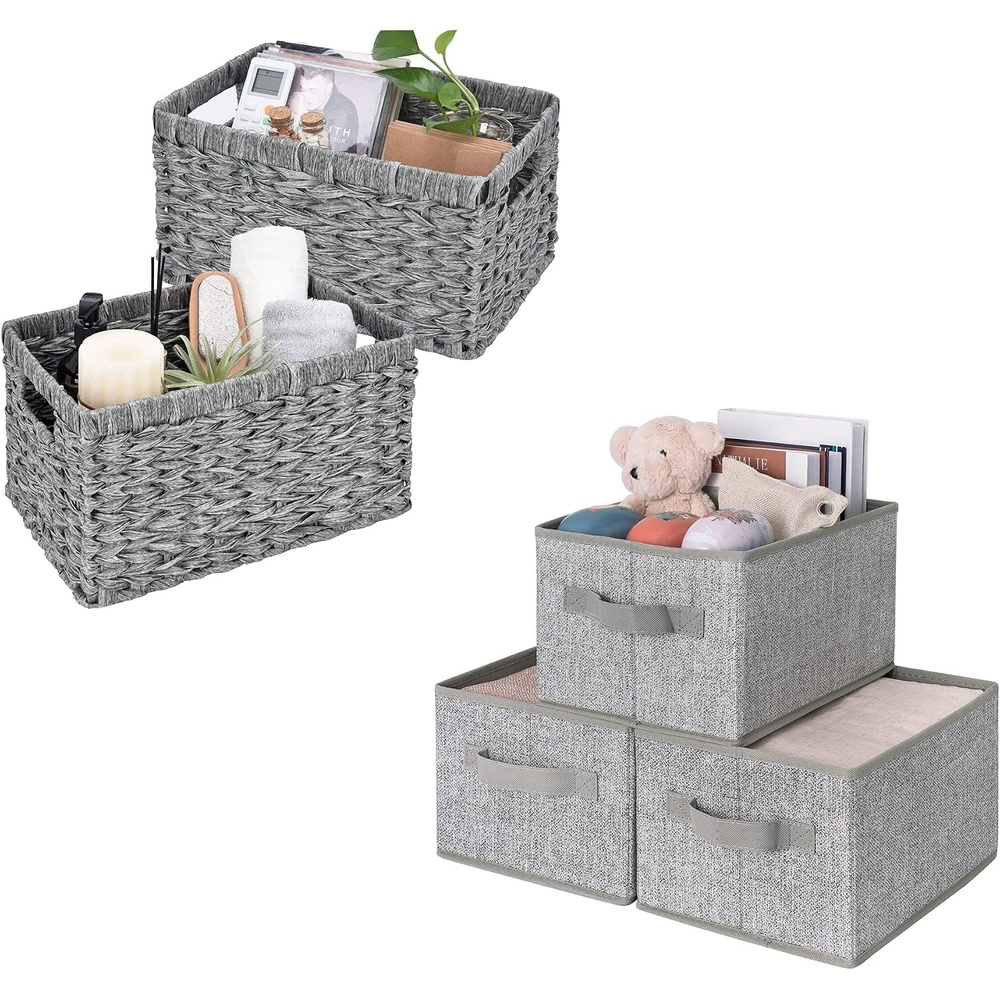 image:imageGRANNY SAYS Bundle of 3Pack Cloth Storage Boxes amp 2Pack Wicker Shelf Baskets