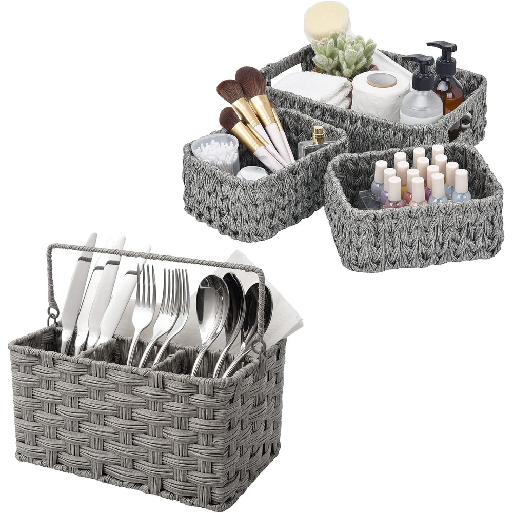 image:imageGRANNY SAYS Bundle of 3Pack Grey Baskets For Storage amp 1Pack Silverware Organizer Small