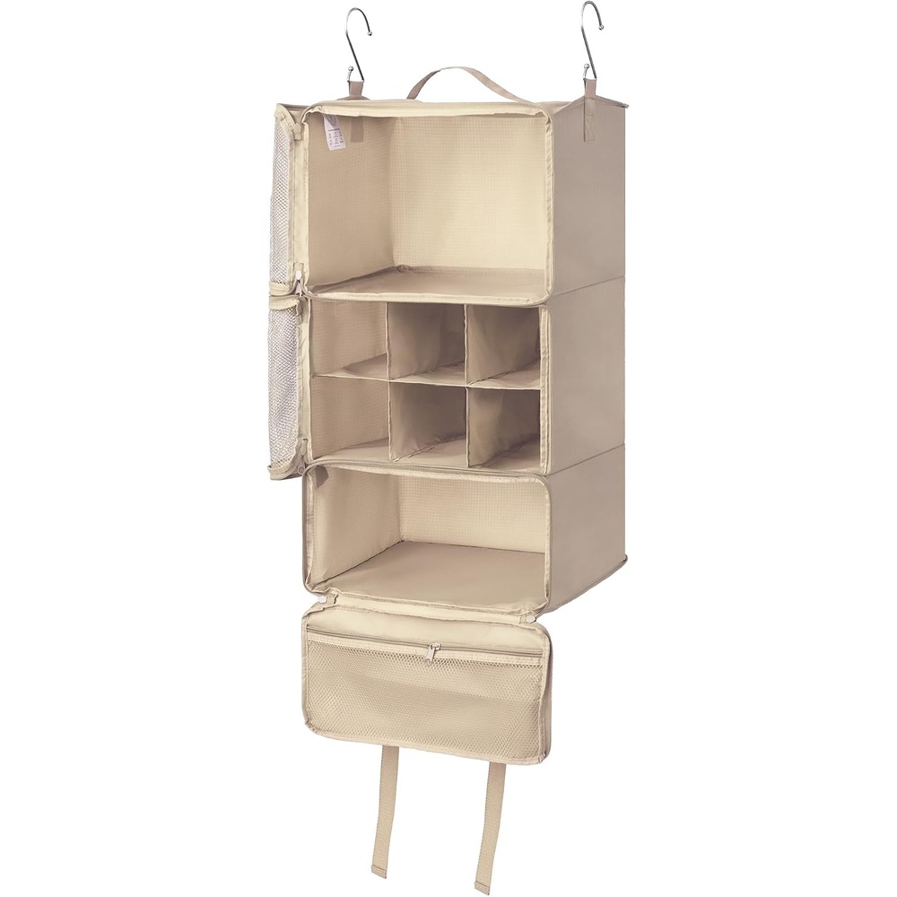 image:imageGRANNY SAYS Compression Packing Cubes for Travel Foldable Hanging Travel Shelves with Mesh Window Travel Packing Cubes for Carry on Suitcase Organizer Large Luggage Organizer Bag Khaki
