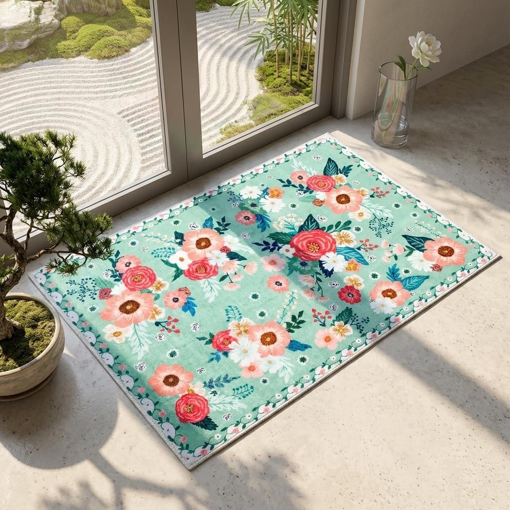 image:imageGRANNY SAYS Front Door Mat Indoor Entrance Indoor Doormat 2 x 3 Washable Mat Low Profile Stain Resistance Mats for Entryway Porch Rug Aqua FloralAqua