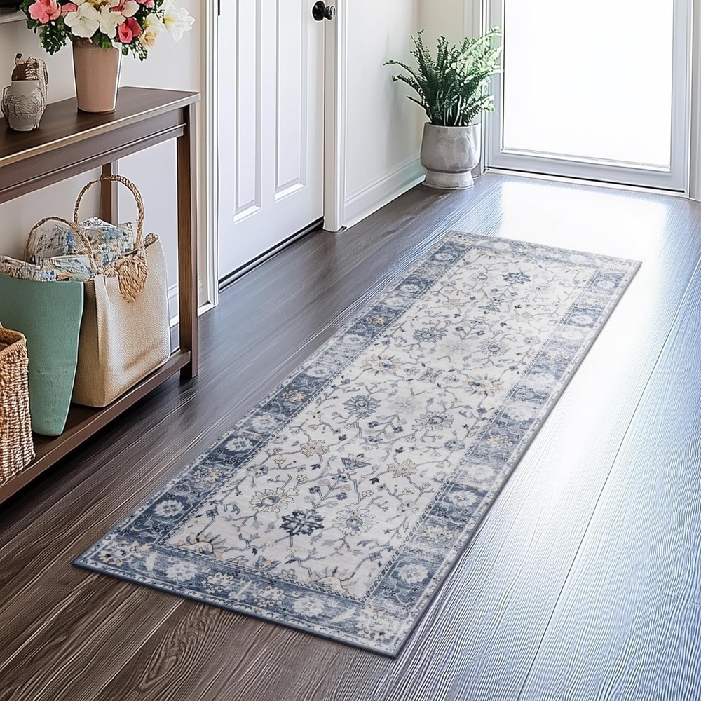 image:imageGRANNY SAYS Front Door Mat Indoor Entrance Indoor Doormat 28 x 4 Washable Mats Low Profile Stain Resistance Mat for Entryway NonSlip Long Doormat Black Boho FloralBlue