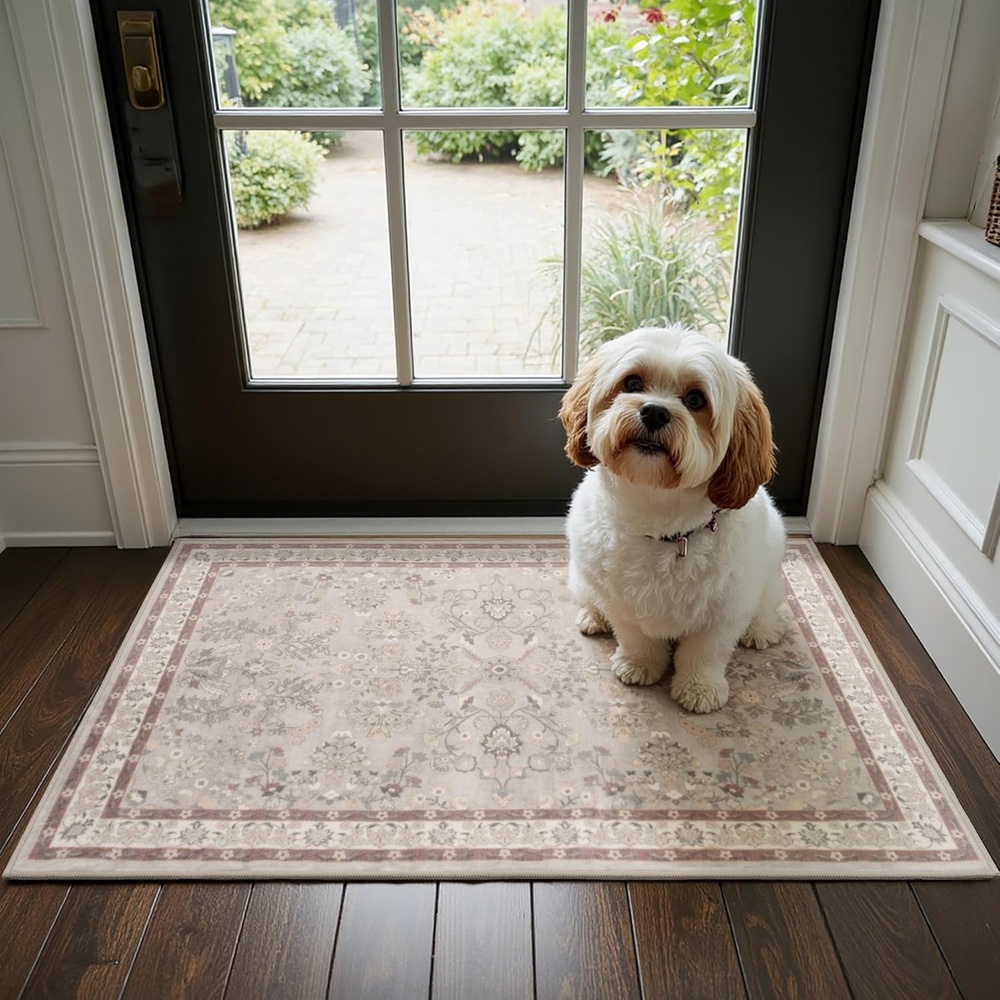 image:imageGRANNY SAYS Front Door Mat Indoor Entrance Indoor Doormat 28 x 4 Washable Mats Low Profile Stain Resistance Mat for Entryway NonSlip Long Doormat Black Boho FloralBrown Flowers