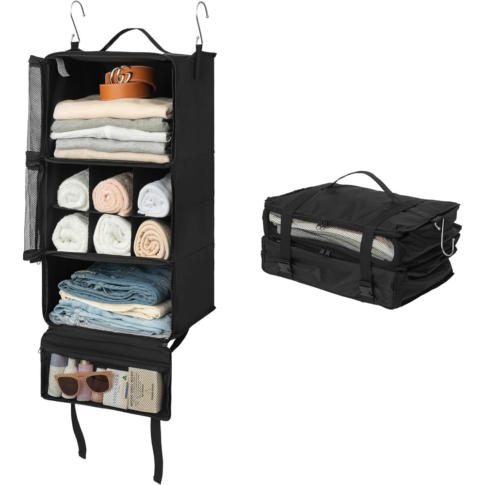 image:imageGRANNY SAYS Hanging Packing Cubes for Travel Large Portable Hanging Suitcase Organizer Foldable Compression Luggage Organizer Bags for Clothes Carry on Closet Suitcase XLBlue Travel ShelvesBlack