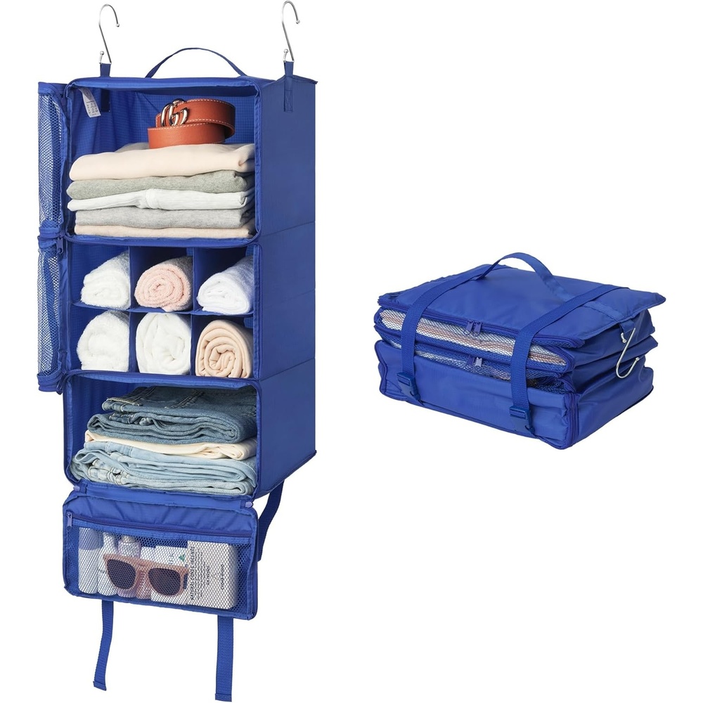 image:imageGRANNY SAYS Hanging Packing Cubes for Travel Large Portable Hanging Suitcase Organizer Foldable Compression Luggage Organizer Bags for Clothes Carry on Closet Suitcase XLBlue Travel ShelvesBlue