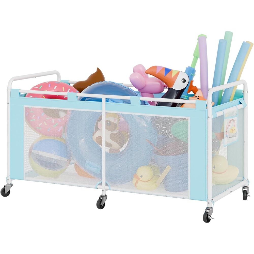 image:imageGRANNY SAYS Pool Float Storage Organizer 290Gallon Large Pool Storage Bin35 Pool Toy Storage Cart with Wheels for FloatsToys and BallsMesh Poolside Storage Holder for Swimming Pool BlueBlue