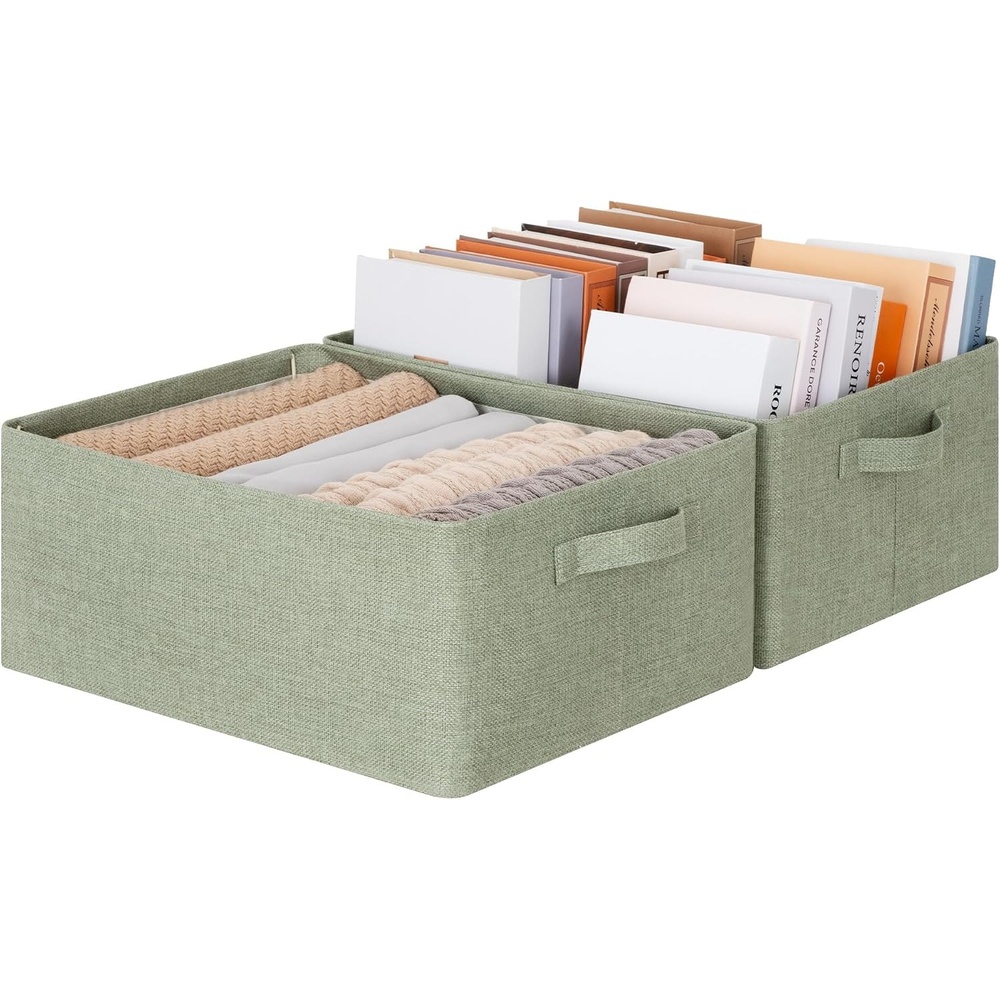 image:imageGRANNY SAYS Storage Baskets with Metal Frame Closet Organizer Bins Decorative Clothes Storage Bin Foldable Sturdy for Organizing Shelves Living Room Bedroom Blankets Books Beige 2PackSage Green