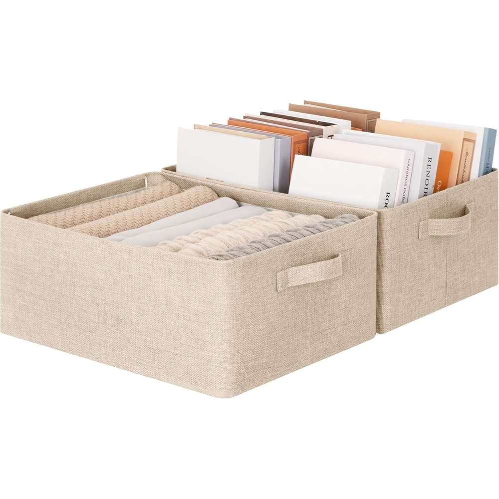 image:imageGRANNY SAYS Storage Baskets with Metal Frame Closet Organizer Bins Decorative Clothes Storage Bin Foldable Sturdy for Organizing Shelves Living Room Bedroom Blankets Books Beige 2PackLight Taupe