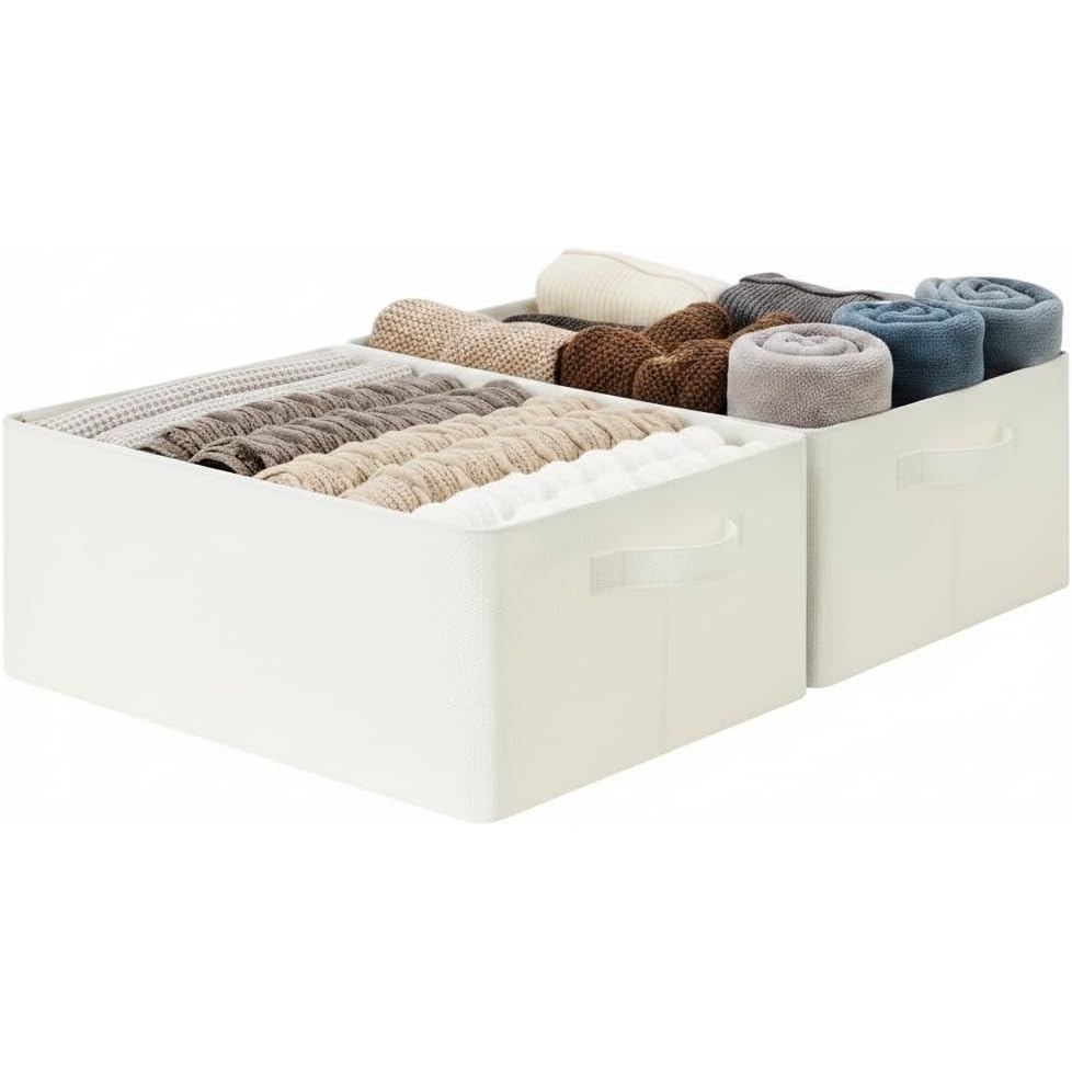 image:imageGRANNY SAYS Storage Bins for Closet Linen Closet Organizers and Storage Baskets with Metal Frame Shelf Storage Bins for Organizing Living Room Bedroom Wardrobe Foldable Sturdy Beige 2PackBeige
