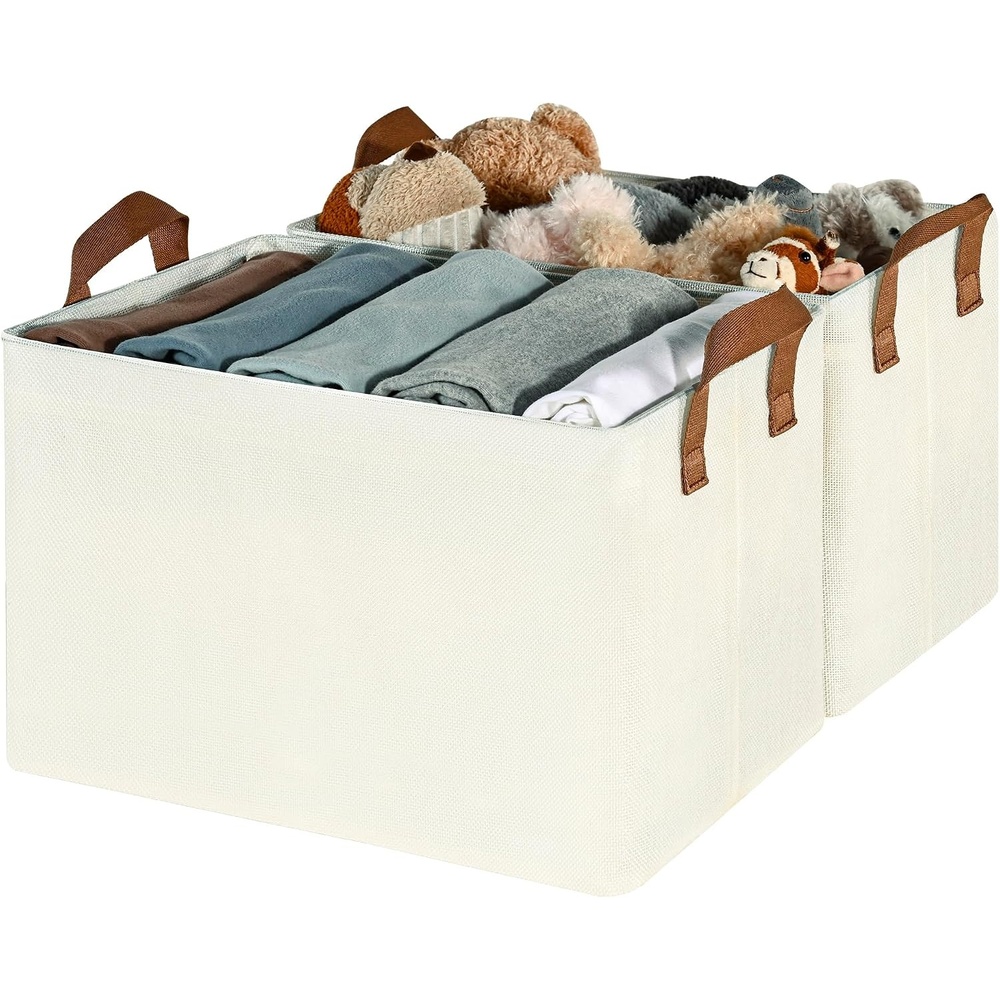 image:imageGRANNY SAYS Storage Bins for Closet Linen Closet Organizers and Storage Baskets with Metal Frame Shelf Storage Bins for Organizing Living Room Bedroom Wardrobe Foldable Sturdy Beige 2PackIvory