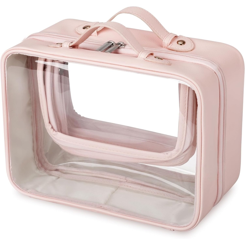 image:imageGRANNY SAYS TSA Approved Toiletry Bag Clear Makeup Bag Travel Toiletry Bag for Women Leather Travel Cosmetic Bag Portable PVC Waterproof Bag Large Makeup Organizer PinkPink