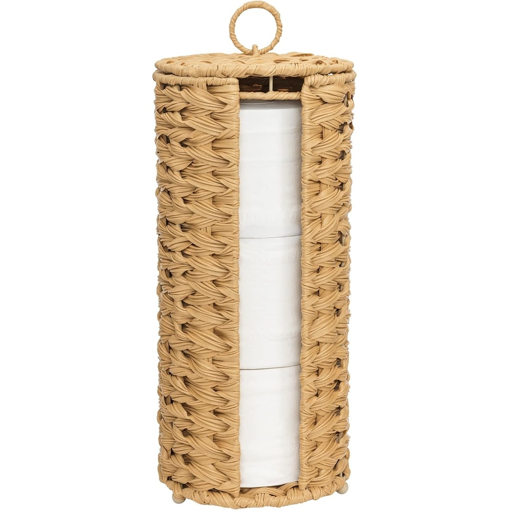 image:imageGRANNY SAYS Toilet Paper Storage Basket with Lid Toilet Paper Holder Stand Waterproof Organizer for Bathroom Bathroom Baskets for 3 Mega Rolls BrownNatural
