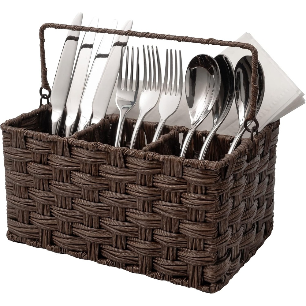 image:imageGRANNY SAYS Wicker Utensil Caddy Picnic Basket with Handle Organizer for Kitchen Table or Cabinet Silverware Holder for PartiesBrown
