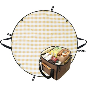 image:imageGRANNY SAYS 2in1 39D Brown Waterproof Picnic Blankets amp Tote Bag Medium Picnic Mat for Camping Grass and Park Foldable 3Layer Outdoor Blanket SandFree Beach Blanket with 1 Clip and 4 StakesBrownmedium