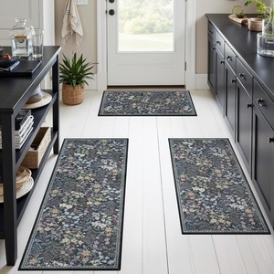 image:imageGRANNY SAYS Boho Kitchen Rug Sets of 3 Non Slip Washable Faux Wool Kitchen Mats for Floor Thick Soft AntiFatigue Comfort Standing Mat Runner Rugs for Hallway Laundry Room BeigeBlack Flower