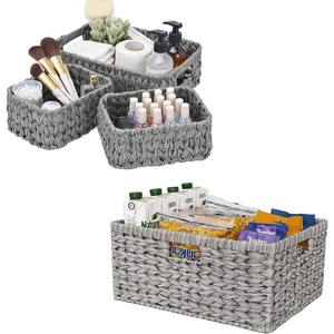 image:imageGRANNY SAYS Bundle of 1Pack Gray Wicker Baskets amp 3Pack Wicker Storage Baskets for Organizing Shelves
