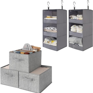image:imageGRANNY SAYS Bundle of 3Pack Rectangle Cloth Storage Bins amp 2Pack Closet Hanging Organizer for Bedroom